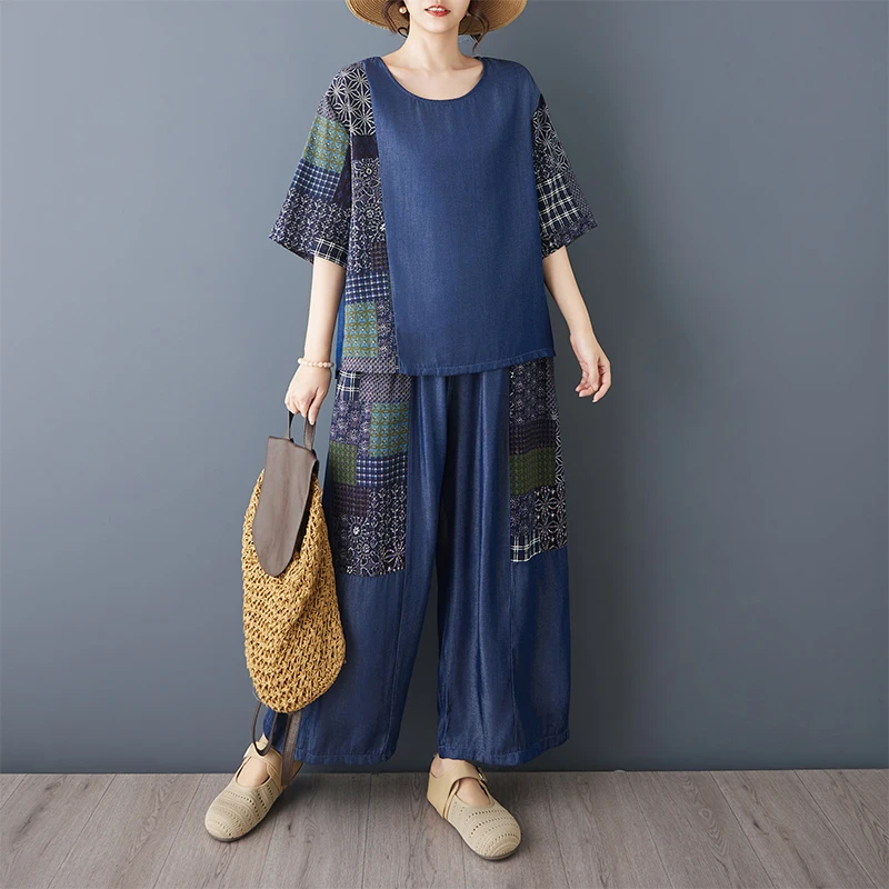 Korean Style plus Size Women's Fashionable Denim Casual Outfit Two-Piece Set Summer New Retro Top And Pants Ensemble
Korean Style plus Size Women's Fashionable Denim Casual Outfit Two-Piece Set Summer New Retro Top And Pants Ensemble