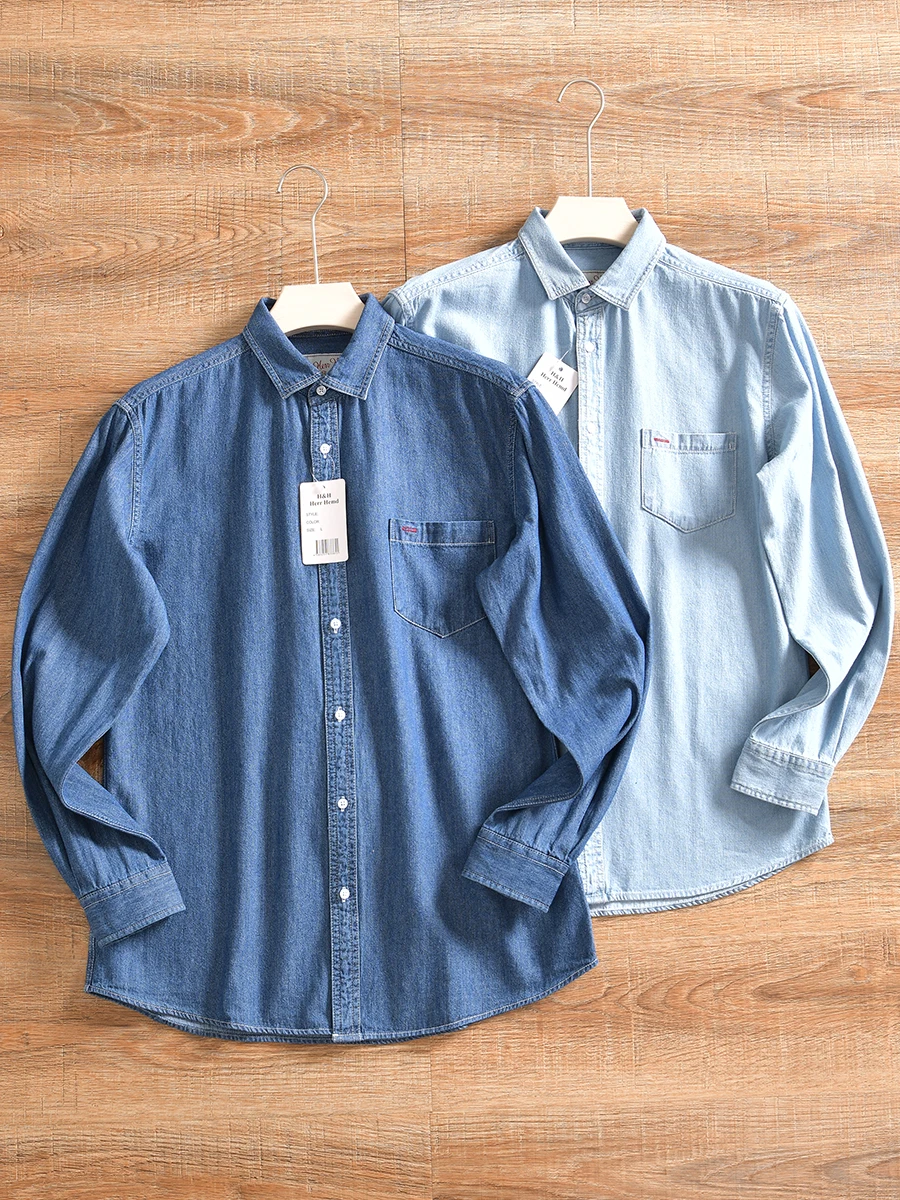Washed Cotton 100% American Retro Style Men's Fashionable Pure Color Spring Denim Jacket Shirt Trendy Long Sleeve Sharp Collar
Washed Cotton 100% American Retro Style Men's Fashionable Pure Color Spring Denim Jacket Shirt Trendy Long Sleeve Sharp Collar