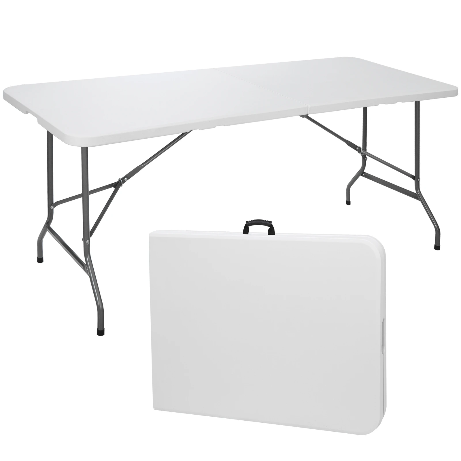 6Ft Plastic Folding Table Portable Fold-in-Half Picnic Utility Table with Handle
6Ft Plastic Folding Table Portable Fold-in-Half Picnic Utility Table with Handle