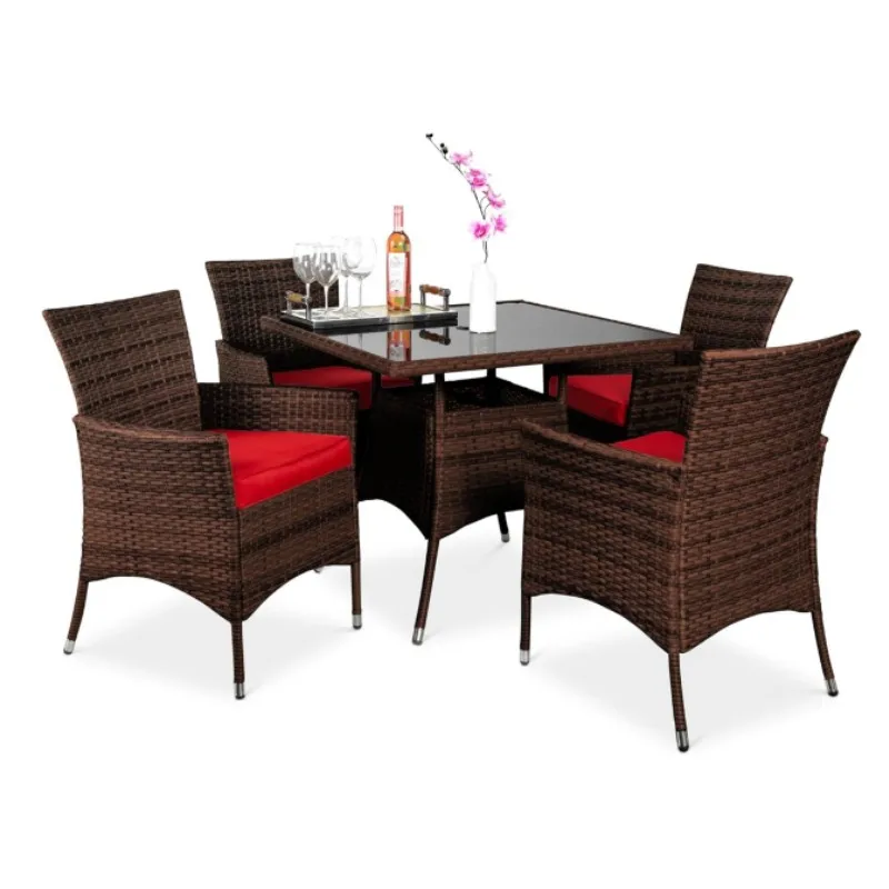 5-Piece Indoor Outdoor Wicker Dining Set Furniture for Patio, Backyard W/Square Glass Tabletop, Umbrella Cutout, 4 Chairs
5-Piece Indoor Outdoor Wicker Dining Set Furniture for Patio, Backyard W/Square Glass Tabletop, Umbrella Cutout, 4 Chairs