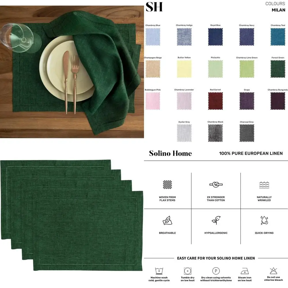 Set of 4 Pure Linen 14x19 Hemstitch Placemats in Forest Green for Autumn, Thanksgiving, Christmas, Winter
Set of 4 Pure Linen 14x19 Hemstitch Placemats in Forest Green for Autumn, Thanksgiving, Christmas, Winter