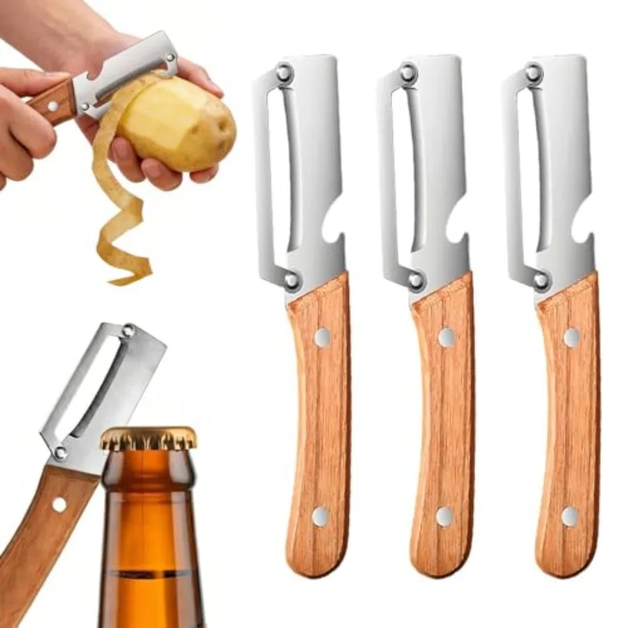 3 Pcs MultiFunctional Vegetable Peeler for Kitchen, Stainless Steel Blade with Ergonomic Wooden Handle and Built-in Bottle Open
3 Pcs MultiFunctional Vegetable Peeler for Kitchen, Stainless Steel Blade with Ergonomic Wooden Handle and Built-in Bottle Open