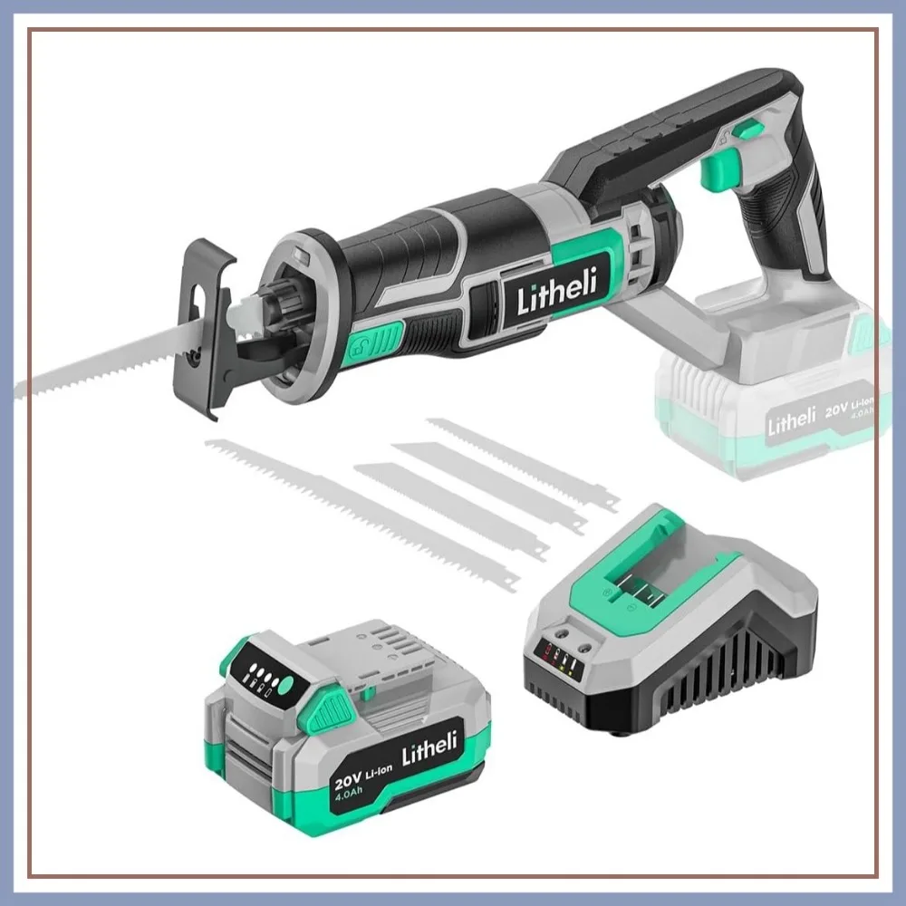 Cordless Reciprocating Saw 20V 4.0Ah Battery Fast Charger, 0-3000 SPM Tool-Free Blade Change, Lightweight for Wood Metal Cutting
Cordless Reciprocating Saw 20V 4.0Ah Battery Fast Charger, 0-3000 SPM Tool-Free Blade Change, Lightweight for Wood Metal Cutting