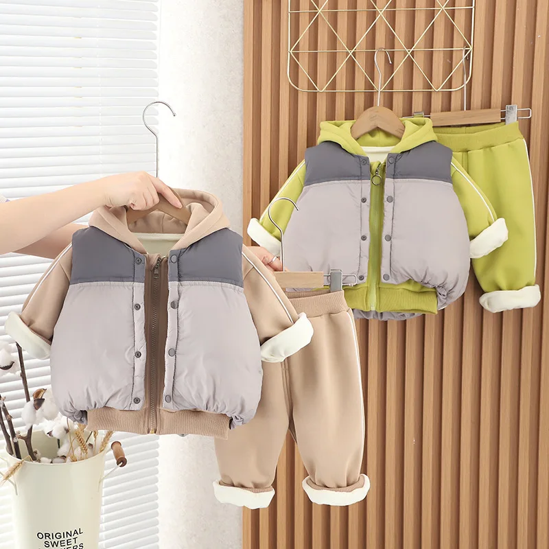 Boys Warm Clothing Sets Winter Children Thick Velvet Coats Hoodies Down Vest Pants 3pcs Tracksuits For Baby Girl Warm Suit Kids
Boys Warm Clothing Sets Winter Children Thick Velvet Coats Hoodies Down Vest Pants 3pcs Tracksuits For Baby Girl Warm Suit Kids