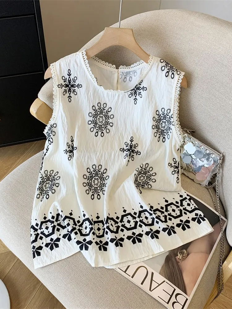 Summer Lace Trimmed Korean Vintage Floral Print Vest Loose Fitting Doll irt Svel Outerwear Slimming ort round Ne
Summer Lace Trimmed Korean Vintage Floral Print Vest Loose Fitting Doll irt Svel Outerwear Slimming ort round Ne