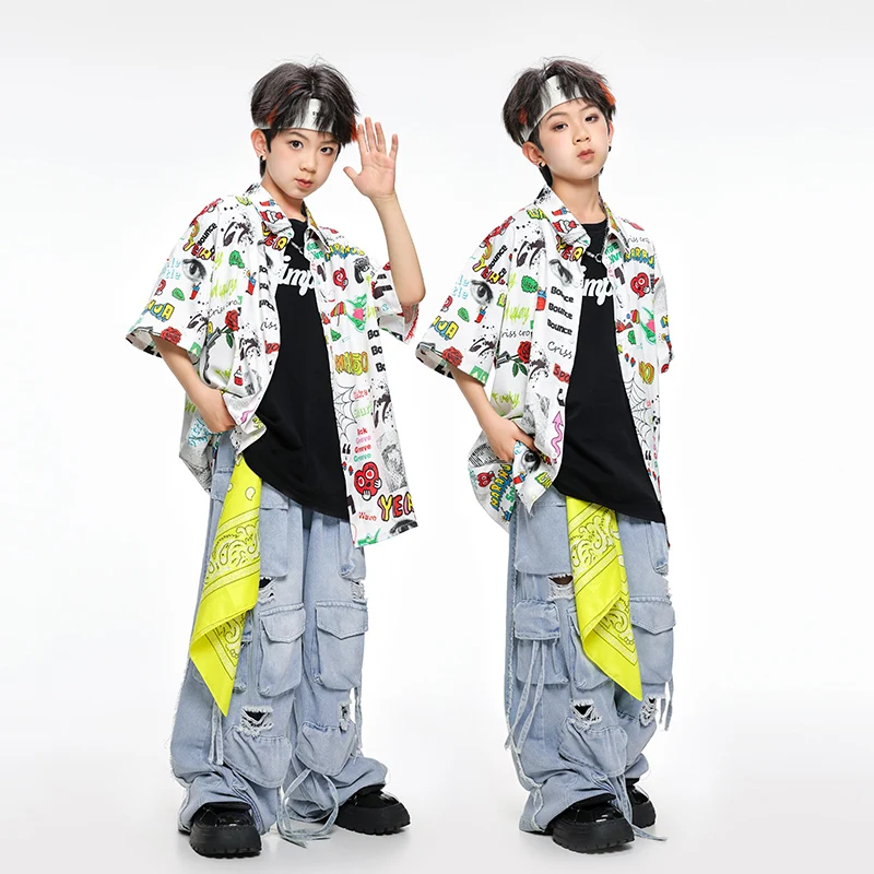 Girls K-pop Graffiti Print Shirt Street Dance Denim Cargo Pants Boy Hip Hop Top Kids Teens Streetwear Children Stage Clothes Set
Girls K-pop Graffiti Print Shirt Street Dance Denim Cargo Pants Boy Hip Hop Top Kids Teens Streetwear Children Stage Clothes Set