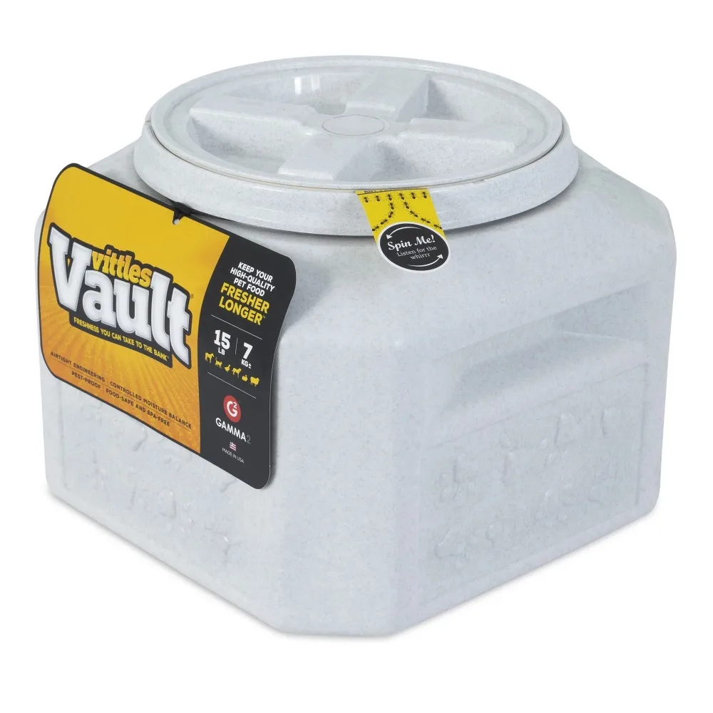 Vittles Vault Outback Pawprint Plastic Dry Pet Food Storage Container, Gray, 15 Pound Capacity
Vittles Vault Outback Pawprint Plastic Dry Pet Food Storage Container, Gray, 15 Pound Capacity