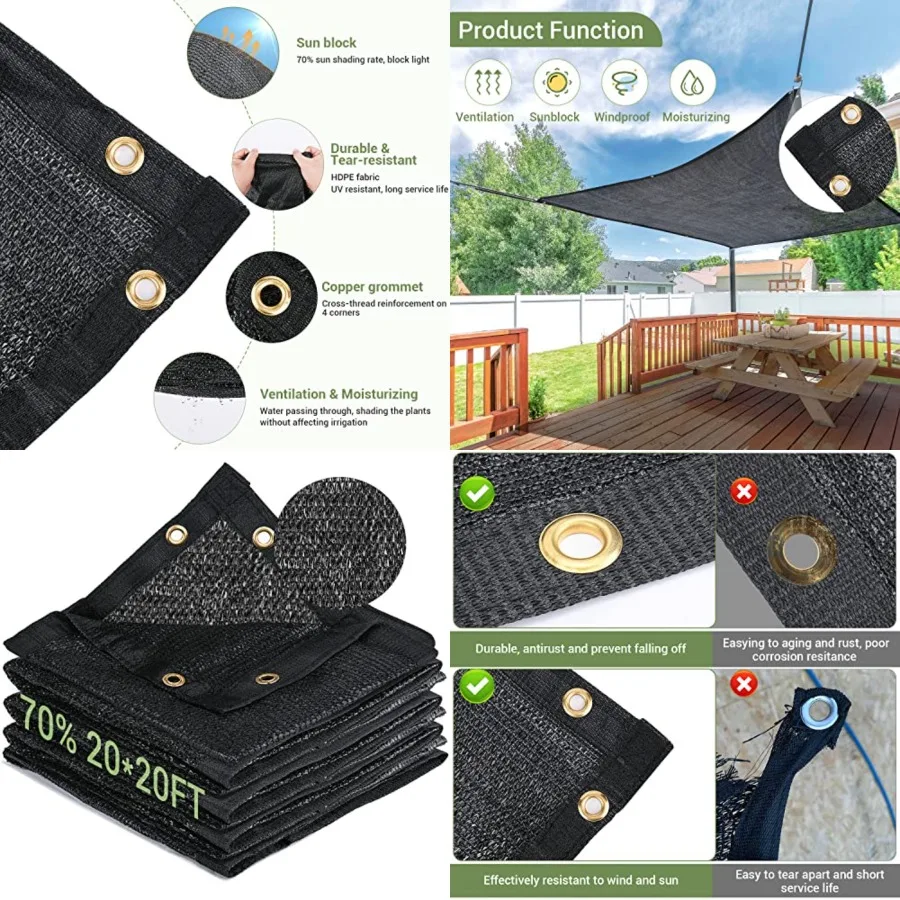 Garden Shade Cloth, HDPE Mesh Tarp with Upgraded Grommets, UV-Resistant Outdoor Sun Shades for Greenhouse, Garden, Patio Plants
Garden Shade Cloth, HDPE Mesh Tarp with Upgraded Grommets, UV-Resistant Outdoor Sun Shades for Greenhouse, Garden, Patio Plants