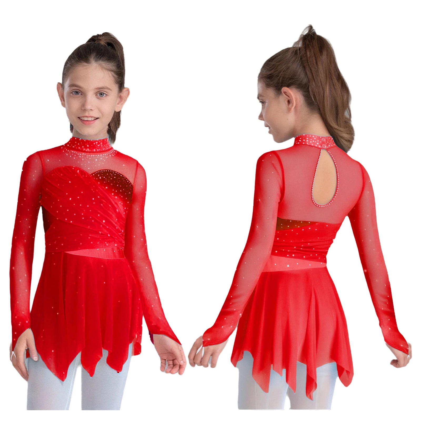 Детское платье для лирических танцев для девочек, костюм для фигурного катания, художественная гимнастика, костюм с длинными рукавами, блестящие сетчатые балетные трико со стразами
Детское платье для лирических танцев для девочек, костюм для фигурного катания, художественная гимнастика, костюм с длинными рукавами, блестящие сетчатые балетные трико со стразами