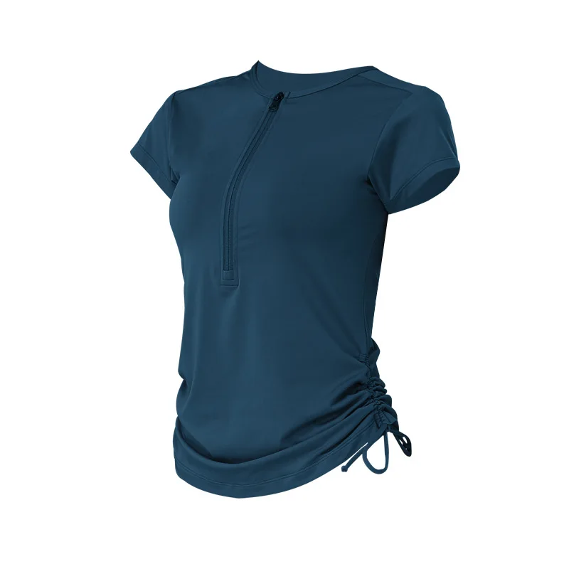 Spring and Summer New Yoga Dress Top Women's Zipper Drawcord Sports Quick Dry Women's Running Fitness Wear Short Sleeve T-shirt
Spring and Summer New Yoga Dress Top Women's Zipper Drawcord Sports Quick Dry Women's Running Fitness Wear Short Sleeve T-shirt