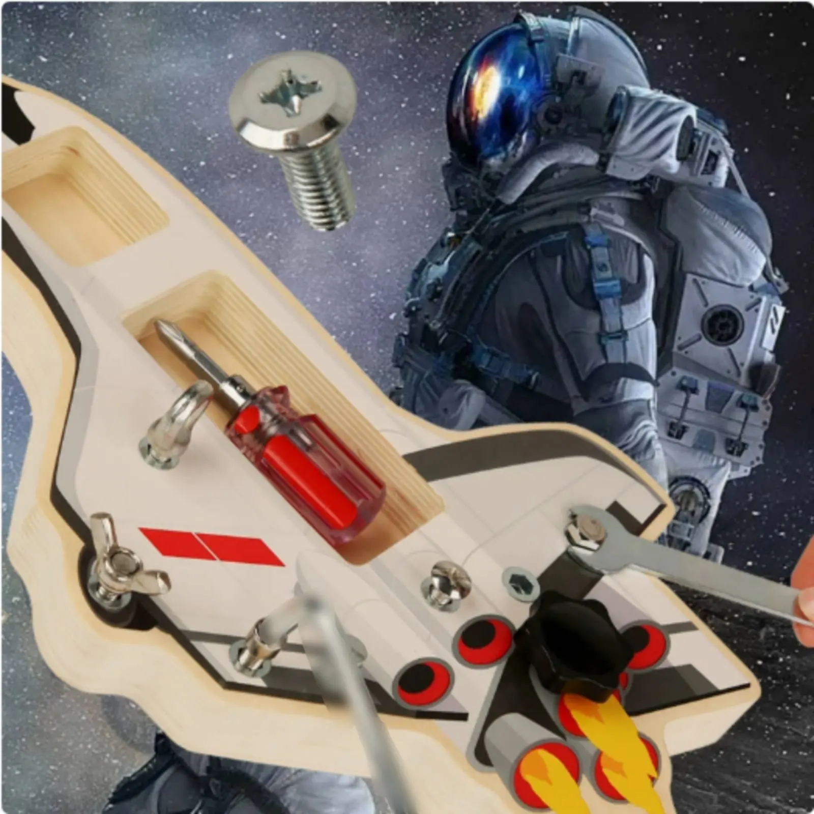 Wooden Spaceship Busy Board Screw and Bolt Play Space Shuttle Busy Board Toddler Learning Gear Fine Movement Skills
Wooden Spaceship Busy Board Screw and Bolt Play Space Shuttle Busy Board Toddler Learning Gear Fine Movement Skills