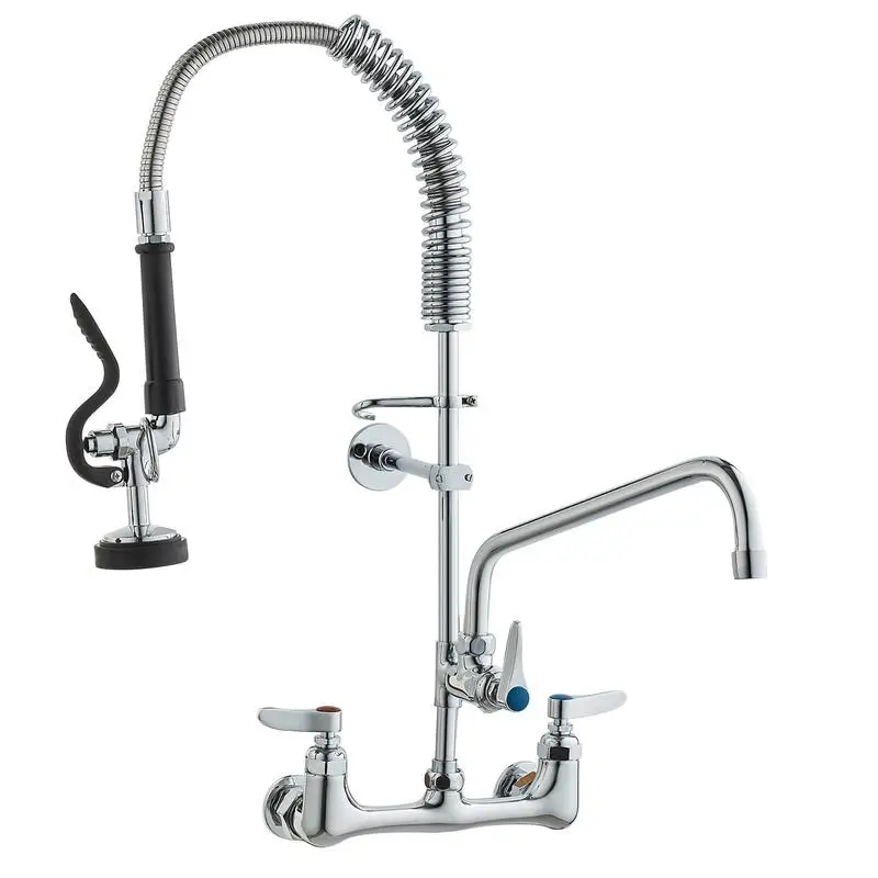 Commercial faucet with pre-rinse spray, 63 cm high, 305 mm swivel spout, wall-mounted kitchen sink faucet, brass construction with pull-out spray, for 1/2/3-basin sinks
Commercial faucet with pre-rinse spray, 63 cm high, 305 mm swivel spout, wall-mounted kitchen sink faucet, brass construction with pull-out spray, for 1/2/3-basin sinks