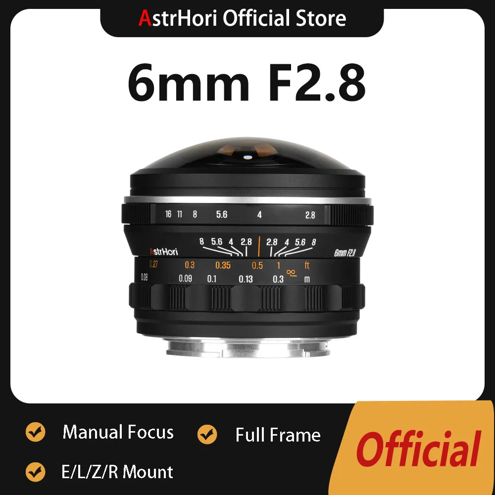 AstrHori 6mm F2.8 Full Frame 220° Circular Fisheye Ultra Wide Angle Manual Focus Prime Lens for Sony E Canon RF Nikon Z Leica L
AstrHori 6mm F2.8 Full Frame 220° Circular Fisheye Ultra Wide Angle Manual Focus Prime Lens for Sony E Canon RF Nikon Z Leica L