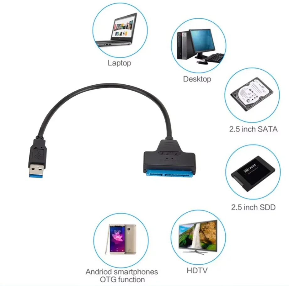 SATA to USB 3.0 / 2.0 Cable Up to 6 Gbps for 2.5 Inch External HDD SSD Hard Drive SATA 3 22 Pin Adapter USB 3.0 to Sata III Cord
SATA to USB 3.0 / 2.0 Cable Up to 6 Gbps for 2.5 Inch External HDD SSD Hard Drive SATA 3 22 Pin Adapter USB 3.0 to Sata III Cord