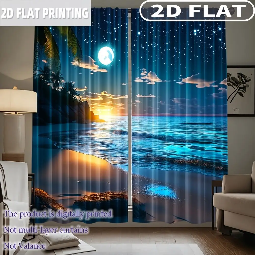 2pcs Curtains Moonlight Beach Night Sky Stars for Balcony, Bedroom, Study, Living Room, for Spring & Summer Machine Washable
2pcs Curtains Moonlight Beach Night Sky Stars for Balcony, Bedroom, Study, Living Room, for Spring & Summer Machine Washable
