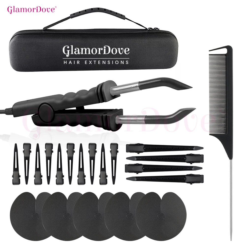 Glamor Dove Fusion Hair Extension Kit – Heat Connector Iron with Shields, Clips & Tail Comb for Keratin Bond Application 
Glamor Dove Fusion Hair Extension Kit – Heat Connector Iron with Shields, Clips & Tail Comb for Keratin Bond Application