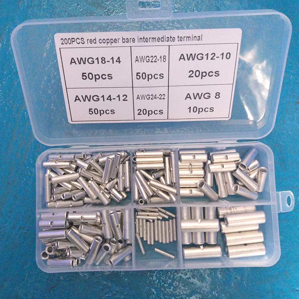 200PCS Non Insulated Butt Connectors Kit - Butt Splice Connectors - Uninsulated Crimp Wire Connectors - 24-8 AWG
200PCS Non Insulated Butt Connectors Kit - Butt Splice Connectors - Uninsulated Crimp Wire Connectors - 24-8 AWG