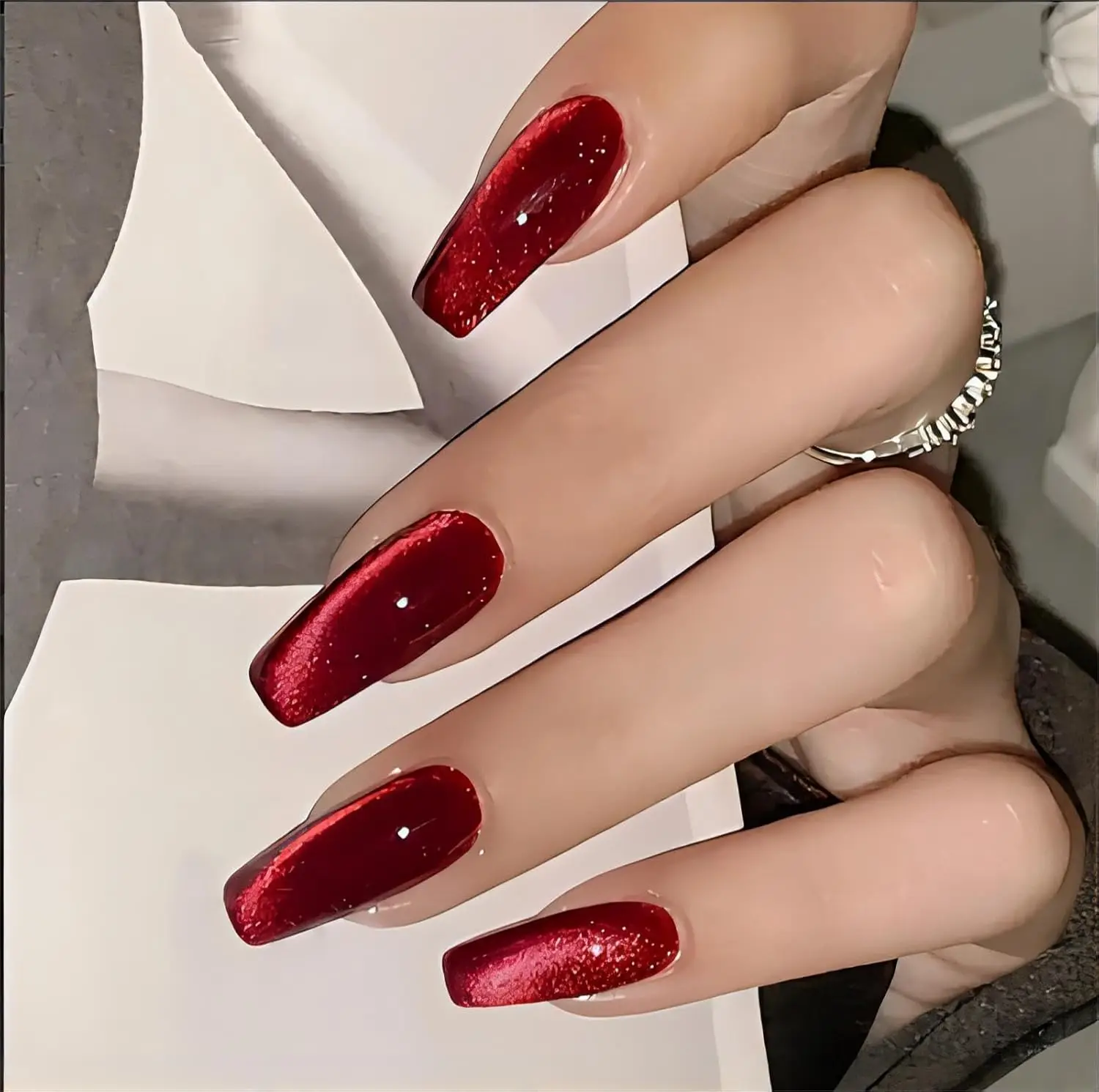 Red Press on Nails Coffin Shape Fake Nails Long with Cat Eye Design Glitter Glue on Nails for Women 24PCS
Red Press on Nails Coffin Shape Fake Nails Long with Cat Eye Design Glitter Glue on Nails for Women 24PCS