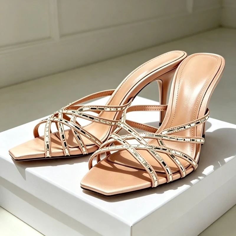 Shiny Cross Narrow Band Luxury Heeled Sandals Women Crystal Slippers Square Toe Stiletto Heels Slide Elegant Designer Party Shoe
Shiny Cross Narrow Band Luxury Heeled Sandals Women Crystal Slippers Square Toe Stiletto Heels Slide Elegant Designer Party Shoe