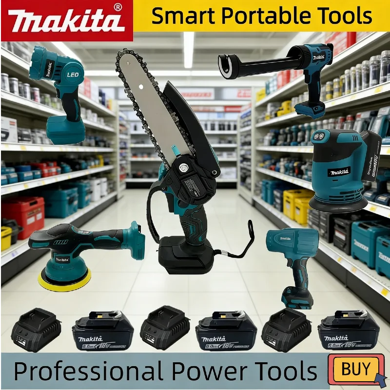 Различные беспроводные электроинструменты Makita для аккумуляторов 18В: полировальная машина, воздуходувка, электрический пистолет для герметика, рабочая лампа и сабельная пила.
Различные беспроводные электроинструменты Makita для аккумуляторов 18В: полировальная машина, воздуходувка, электрический пистолет для герметика, рабочая лампа и сабельная пила.