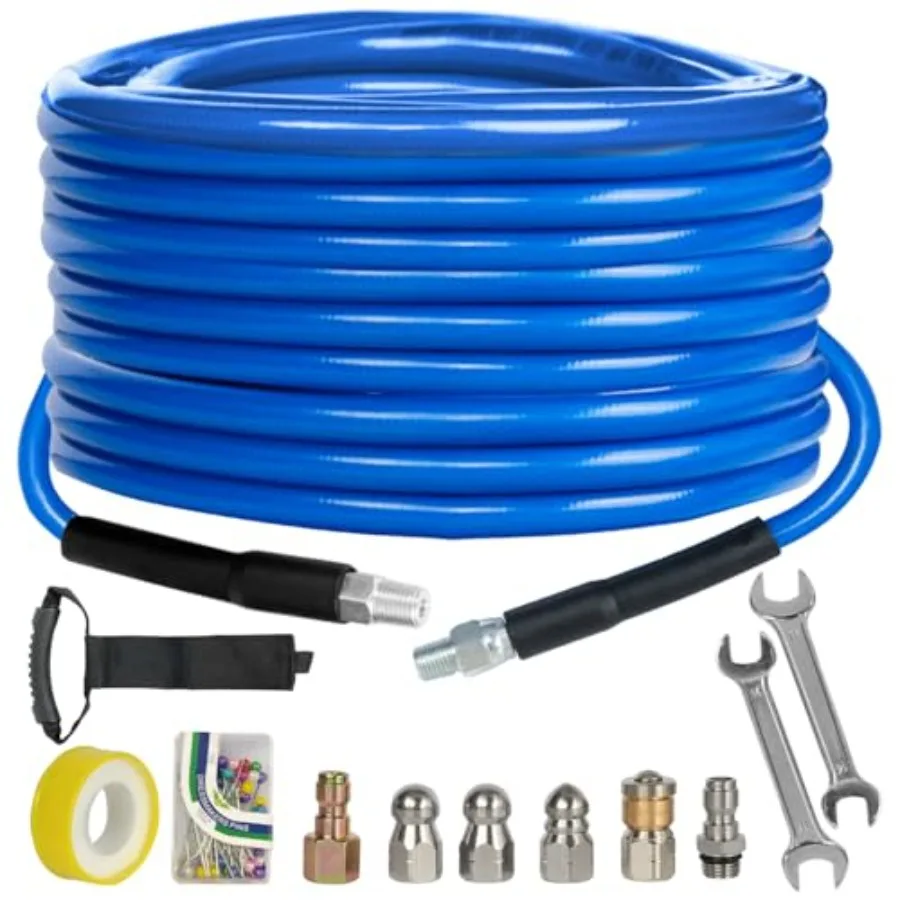 Sewer Jetter Kit for Pressure Washer 4000 PSI Drain Cleaner Hose 1/4 Inch NPT Corner Rotating and Button Hose Sewer Jetting Noz
Sewer Jetter Kit for Pressure Washer 4000 PSI Drain Cleaner Hose 1/4 Inch NPT Corner Rotating and Button Hose Sewer Jetting Noz