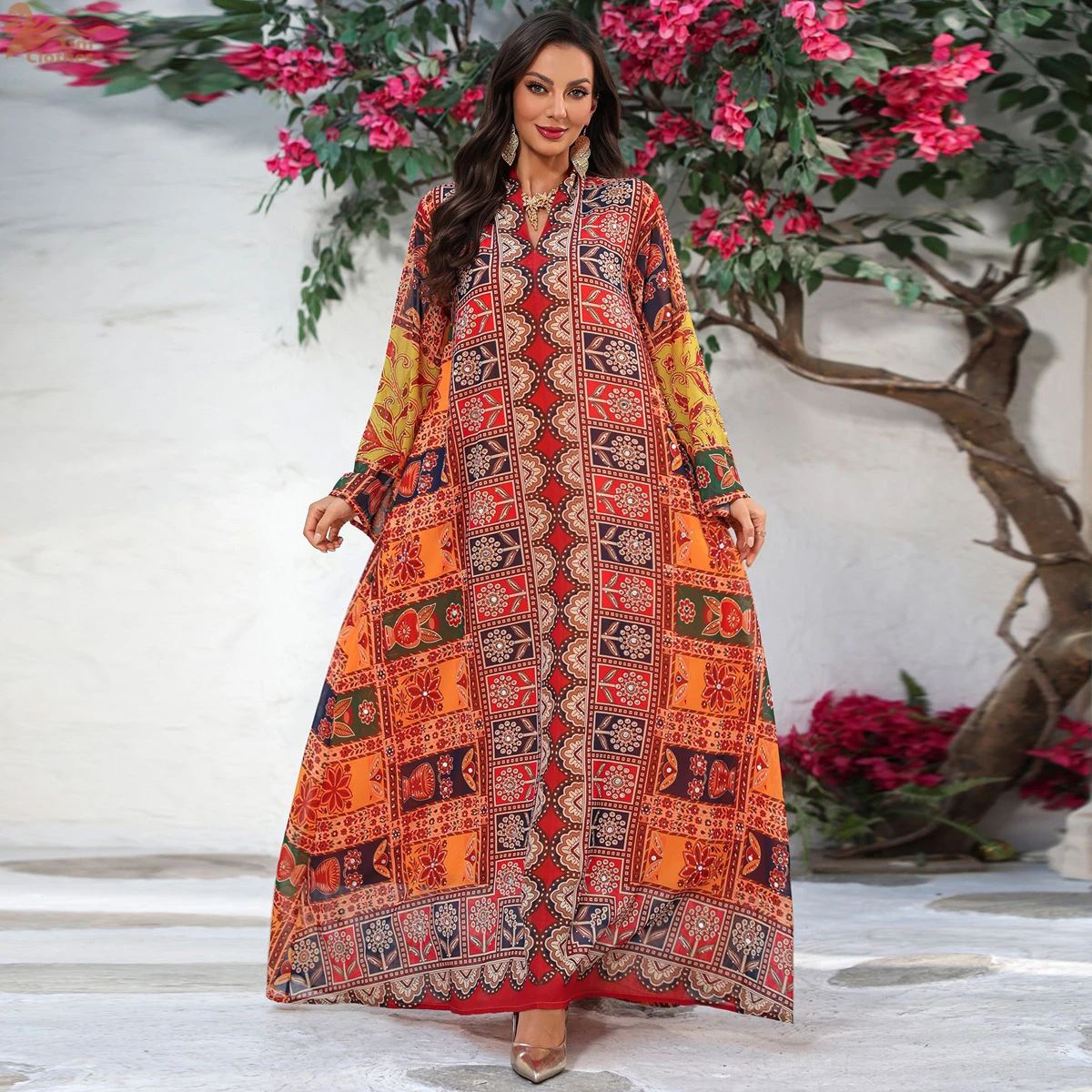 Uni Dubai Роскошное женское вечернее платье с цветочным принтом Мусульманская Абая с v-образным вырезом и стразами Марокканская женская одежда
Uni Dubai Роскошное женское вечернее платье с цветочным принтом Мусульманская Абая с v-образным вырезом и стразами Марокканская женская одежда