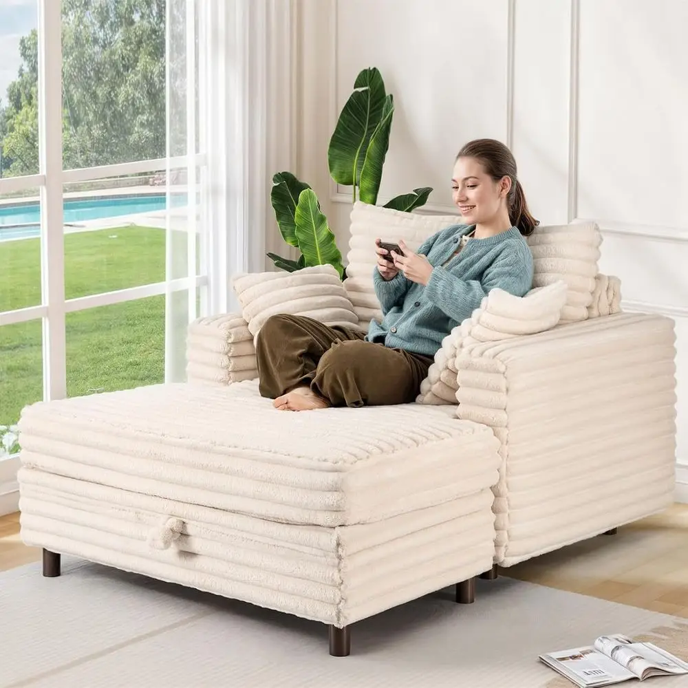 Oversized 60'' Chaise Lounge Chair Indoor, Comfortable Sofa Bed with Storage, Cloud Sleeper Couch, Pillows & Wide Armrests, Idea
Oversized 60'' Chaise Lounge Chair Indoor, Comfortable Sofa Bed with Storage, Cloud Sleeper Couch, Pillows & Wide Armrests, Idea
