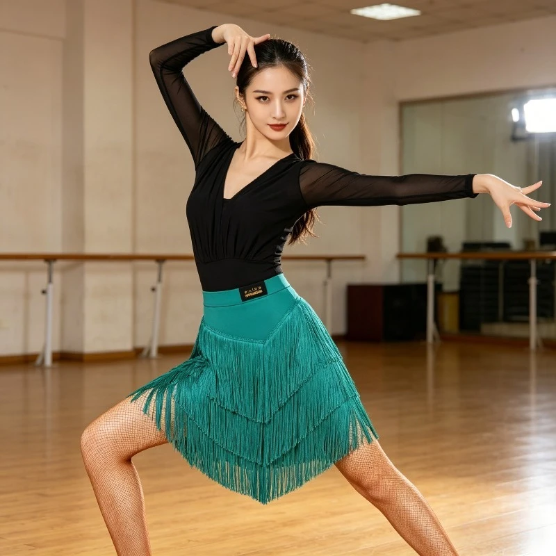 Women Latin Dance Tassel Dress with Sheer Mesh Top, Fringe Skirt Outfit for Competition & Stage Performance Line dance clothing
Women Latin Dance Tassel Dress with Sheer Mesh Top, Fringe Skirt Outfit for Competition & Stage Performance Line dance clothing