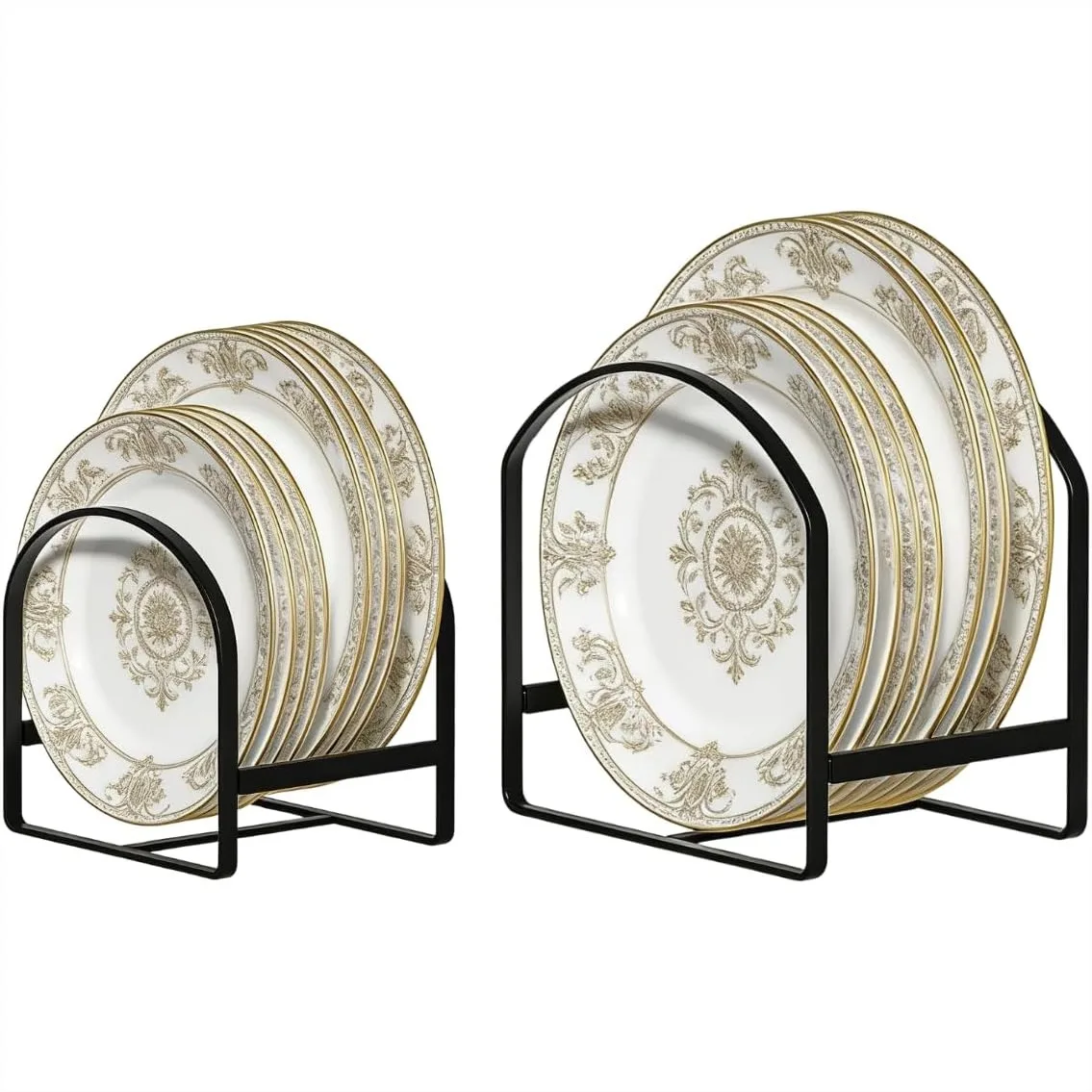 2 Pack Kitchen Plate Holder Organizer for Cabinet Space Saver Dinner Plate Storage Rack Metal Dish Stand Black (1 Large 1 Small)
2 Pack Kitchen Plate Holder Organizer for Cabinet Space Saver Dinner Plate Storage Rack Metal Dish Stand Black (1 Large 1 Small)