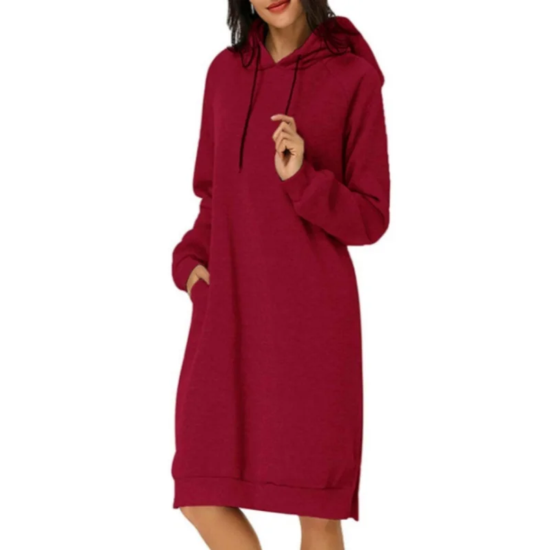 Autumn Winter Women's Hooded Pocket Split Dress Solid Color Long Sleeve Casual Pullover Sweatshirt Mid Length Drawstring Hoodie
Autumn Winter Women's Hooded Pocket Split Dress Solid Color Long Sleeve Casual Pullover Sweatshirt Mid Length Drawstring Hoodie