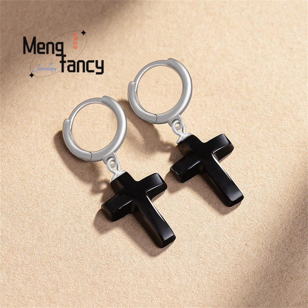 Natural Myanmar A-grade Jadeite Black Jade Cross Earrings S925 Silver Inlaid Hip-hop Personality Exquisite Couple Luxury Jewelry
Natural Myanmar A-grade Jadeite Black Jade Cross Earrings S925 Silver Inlaid Hip-hop Personality Exquisite Couple Luxury Jewelry