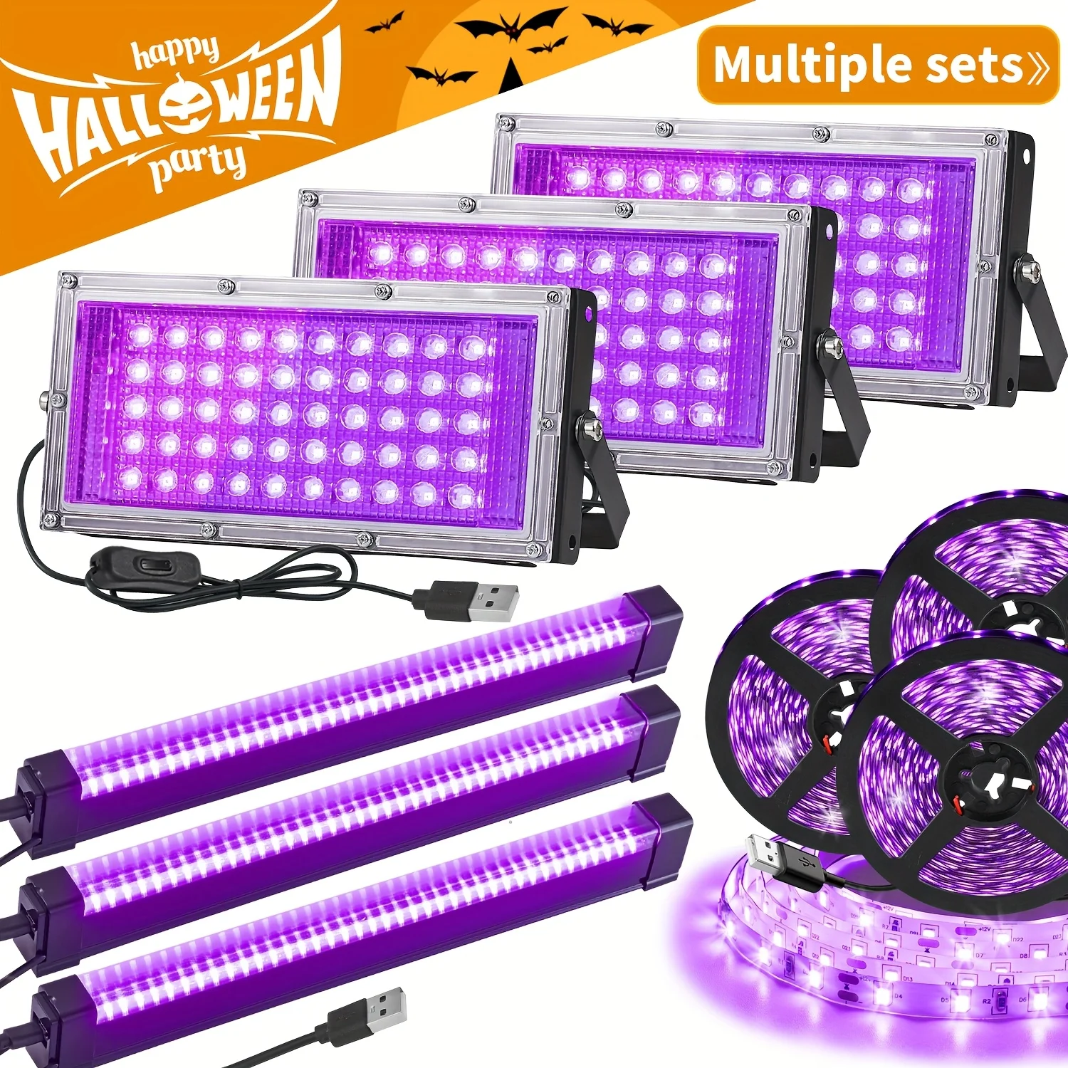 Multiple Black Light Sets, 50 LEDs UV Black Light And 40 LEDs Blacklight And 2, 196.85inch 60LEDs/M Black Strip Light, Suitable for Different Space Sizes Of Glowing Parties, for Halloween Party, Glow In The Dark, Stage Lighting, Body Paint, Fluorescent
Multiple Black Light Sets, 50 LEDs UV Black Light And 40 LEDs Blacklight And 2, 196.85inch 60LEDs/M Black Strip Light, Suitable for Different Space Sizes Of Glowing Parties, for Halloween Party, Glow In The Dark, Stage Lighting, Body Paint, Fluorescent