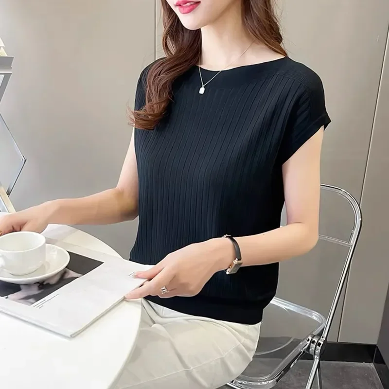Fashion Straight Neck Knitted Sweater Short Sleeve Women Solid Color Simple Casual Tops Fema Pullovers
Fashion Straight Neck Knitted Sweater Short Sleeve Women Solid Color Simple Casual Tops Fema Pullovers