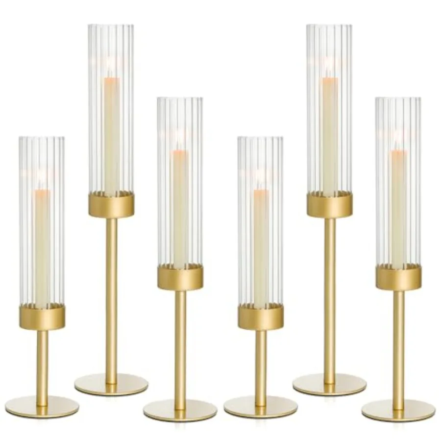 Gold Hurricane Candle Holders Set of, Brass Metal Candlestick Holders for Taper Candles, Modern Table Centerpiece Decor for Wed
Gold Hurricane Candle Holders Set of, Brass Metal Candlestick Holders for Taper Candles, Modern Table Centerpiece Decor for Wed