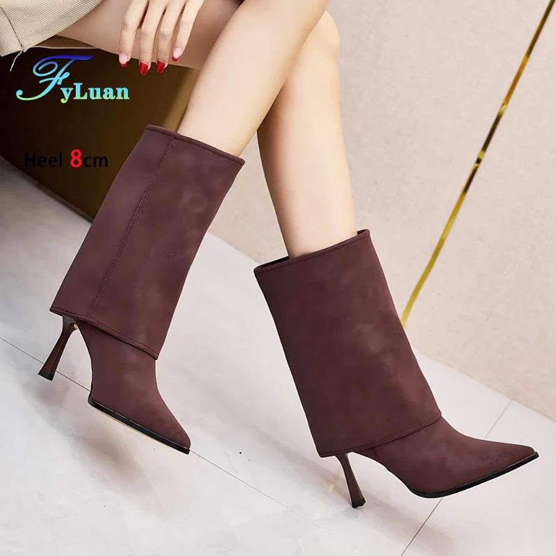 Woman Retro Mid-calf Boots Fashion Pointed Toe Slip-on Female Shoes 8CM Thin Heeled Autumn Winter Turned Over Edge Women Boots
Woman Retro Mid-calf Boots Fashion Pointed Toe Slip-on Female Shoes 8CM Thin Heeled Autumn Winter Turned Over Edge Women Boots