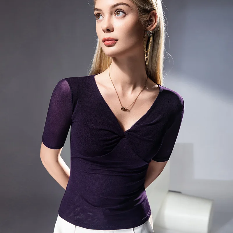New 2025 Purple Top Women's Spring/Summer New Sexy V-Neck Slim T-Shirt Mesh Design Sense Chic Mid Sleeve Y2k Girl Alo
New 2025 Purple Top Women's Spring/Summer New Sexy V-Neck Slim T-Shirt Mesh Design Sense Chic Mid Sleeve Y2k Girl Alo