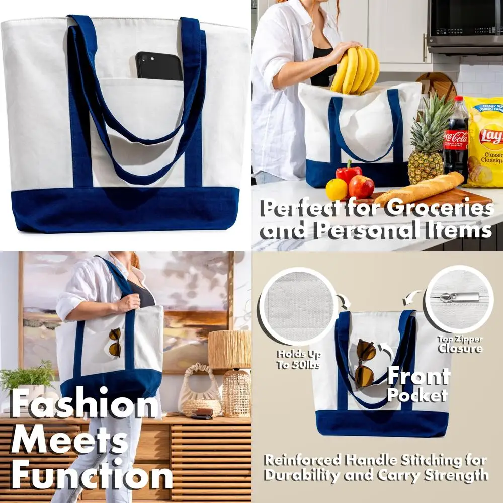 Reusable Grocery Shopping Bags - 6 Pack Cotton Tote Bags with Zipper Closure and Front Pocket, Heavy Duty, Not Made in China
Reusable Grocery Shopping Bags - 6 Pack Cotton Tote Bags with Zipper Closure and Front Pocket, Heavy Duty, Not Made in China