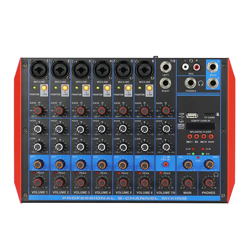 professional KTV Portable sound mixing table usb sound recording 8 channel audio mixer
professional KTV Portable sound mixing table usb sound recording 8 channel audio mixer