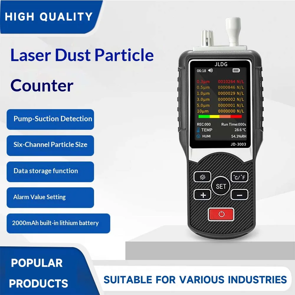 JD-3003 Handheld Particle Counter: 6-Channel (0.3-10μm), Laser Sensing, 9999 Data Storage, 2.8" HD Screen
JD-3003 Handheld Particle Counter: 6-Channel (0.3-10μm), Laser Sensing, 9999 Data Storage, 2.8" HD Screen