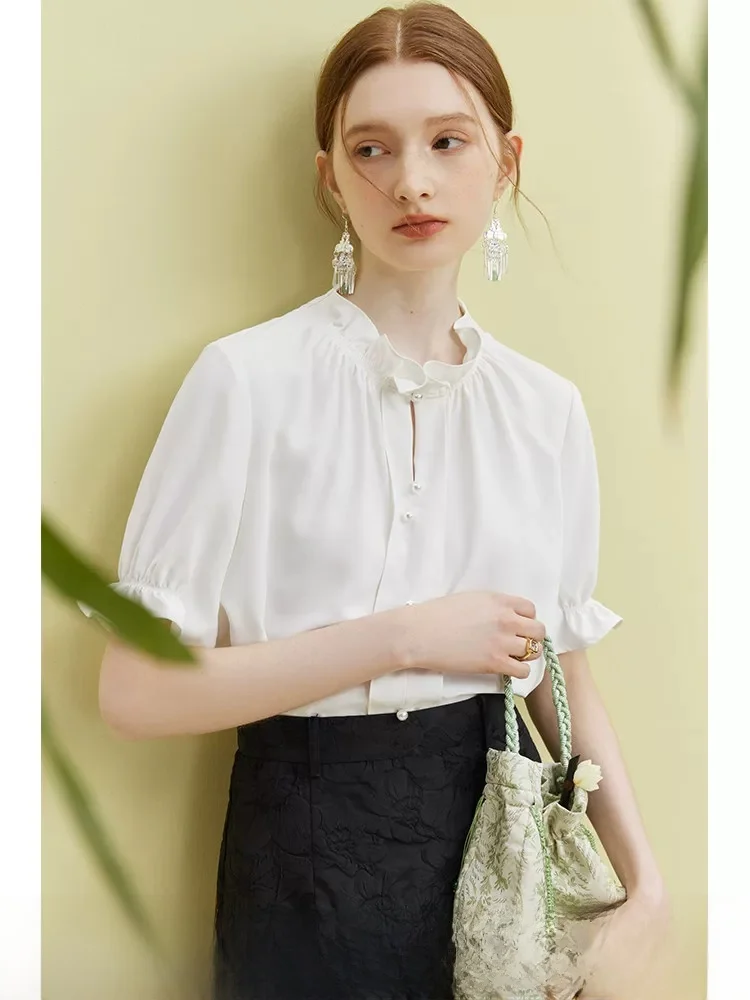 Elegant Design Women's Shirt Summer New Style Pleated Short Sleeve Floral Breathable Comfortable French Style Pure Color
Elegant Design Women's Shirt Summer New Style Pleated Short Sleeve Floral Breathable Comfortable French Style Pure Color