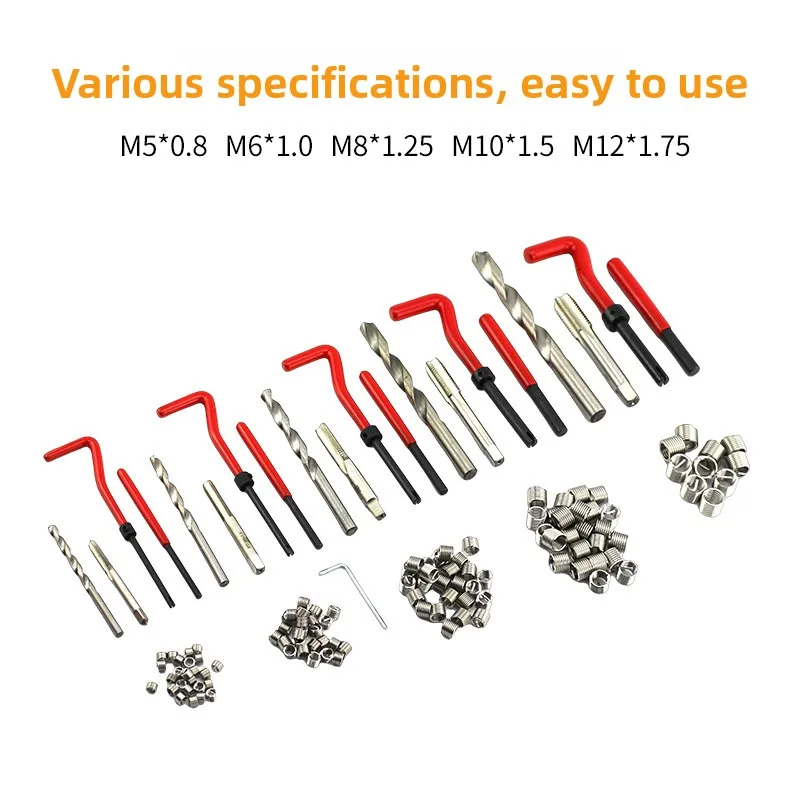 131Pcs Thread Repair Tool Kit - Hand Self-Tapping Thread Sleeve & Tap Drill Bit Set for Damaged Thread Restoration
131Pcs Thread Repair Tool Kit - Hand Self-Tapping Thread Sleeve & Tap Drill Bit Set for Damaged Thread Restoration