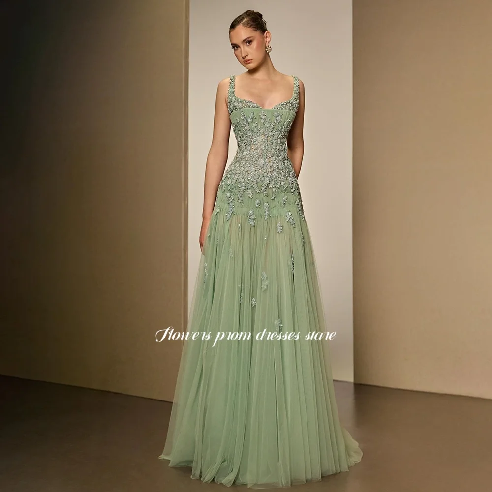 Flowers Green Evening Dress with Beading A Line Prom Gowns with Applique Straps Celebrity Dress vestidos de fiesta Customized
Flowers Green Evening Dress with Beading A Line Prom Gowns with Applique Straps Celebrity Dress vestidos de fiesta Customized