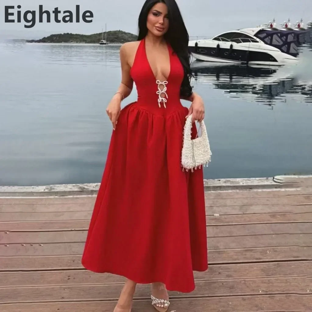 Eightale 2025 Red A Line Ankle Length Sexy Haler Neck Evening Dress Wedding Party Prom Dress Saudi Arabic Party Gown Customized
Eightale 2025 Red A Line Ankle Length Sexy Haler Neck Evening Dress Wedding Party Prom Dress Saudi Arabic Party Gown Customized