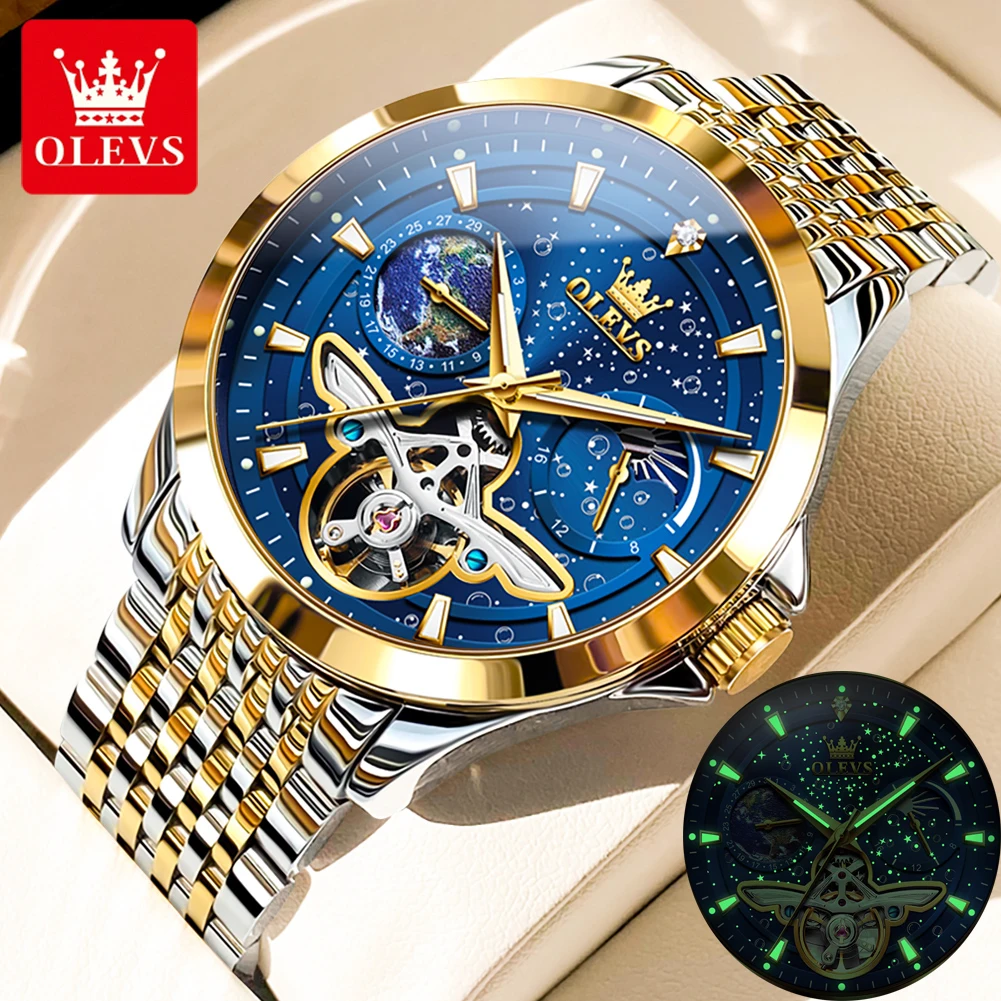 OLEVS Original Brand Automatic Men's Watches Luxury Skeleton Starry Waterproof Stainless Steel Mechanical Wristwatch for Man+Box
OLEVS Original Brand Automatic Men's Watches Luxury Skeleton Starry Waterproof Stainless Steel Mechanical Wristwatch for Man+Box