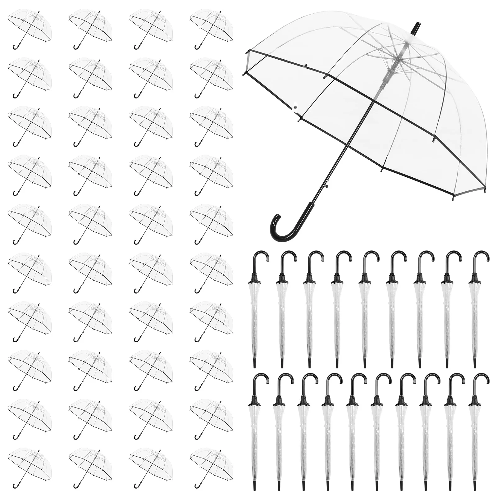 60pcs Transparent Rain Umbrellas Bulk with Classic Hook Handle 8 Ribs Auto Open Bubble Rain Umbrella for Wedding Travel Dating
60pcs Transparent Rain Umbrellas Bulk with Classic Hook Handle 8 Ribs Auto Open Bubble Rain Umbrella for Wedding Travel Dating