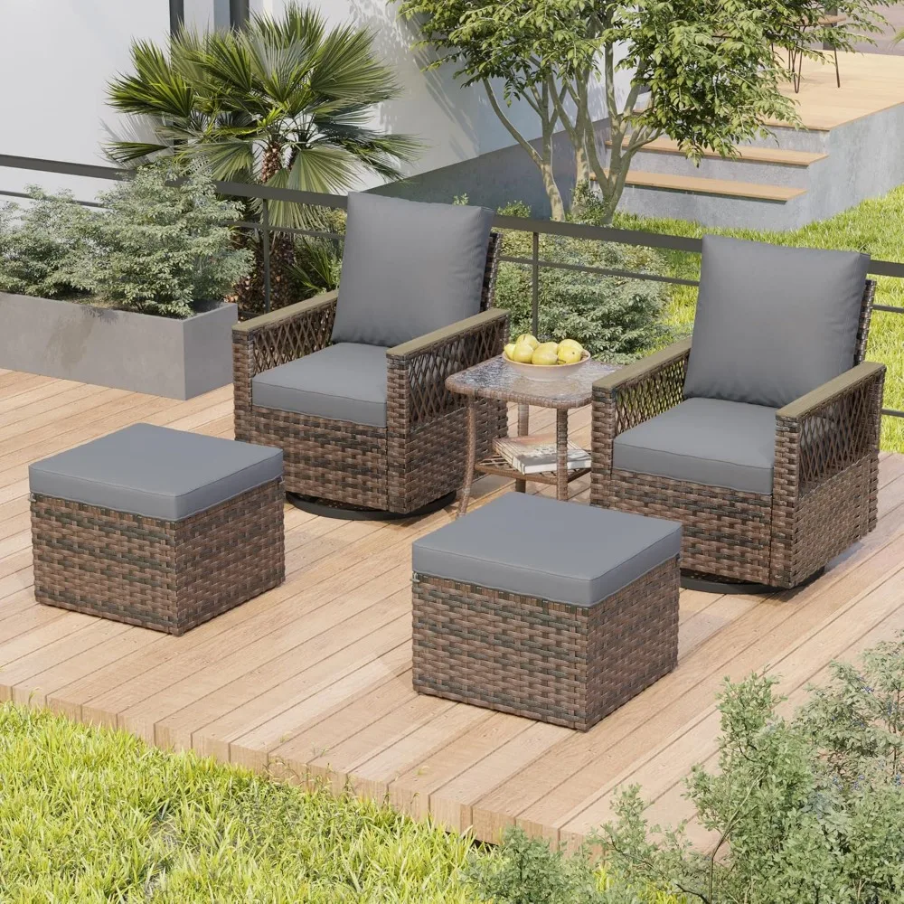 5 Pieces Patio Furniture Set, Outdoor Swivel Glide Chairs with Ottomans and Side Table, All-Weather Patio Bistro Set with Water
5 Pieces Patio Furniture Set, Outdoor Swivel Glide Chairs with Ottomans and Side Table, All-Weather Patio Bistro Set with Water