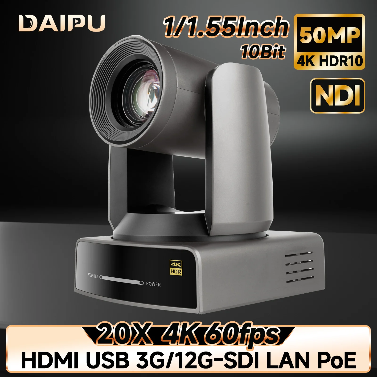 DAIPU NDI PTZ Camera 4KP60 20X Optical HDMI USB SDI LAN POE AI Tracking for Church Live Streaming Conference with Youtube Live
DAIPU NDI PTZ Camera 4KP60 20X Optical HDMI USB SDI LAN POE AI Tracking for Church Live Streaming Conference with Youtube Live