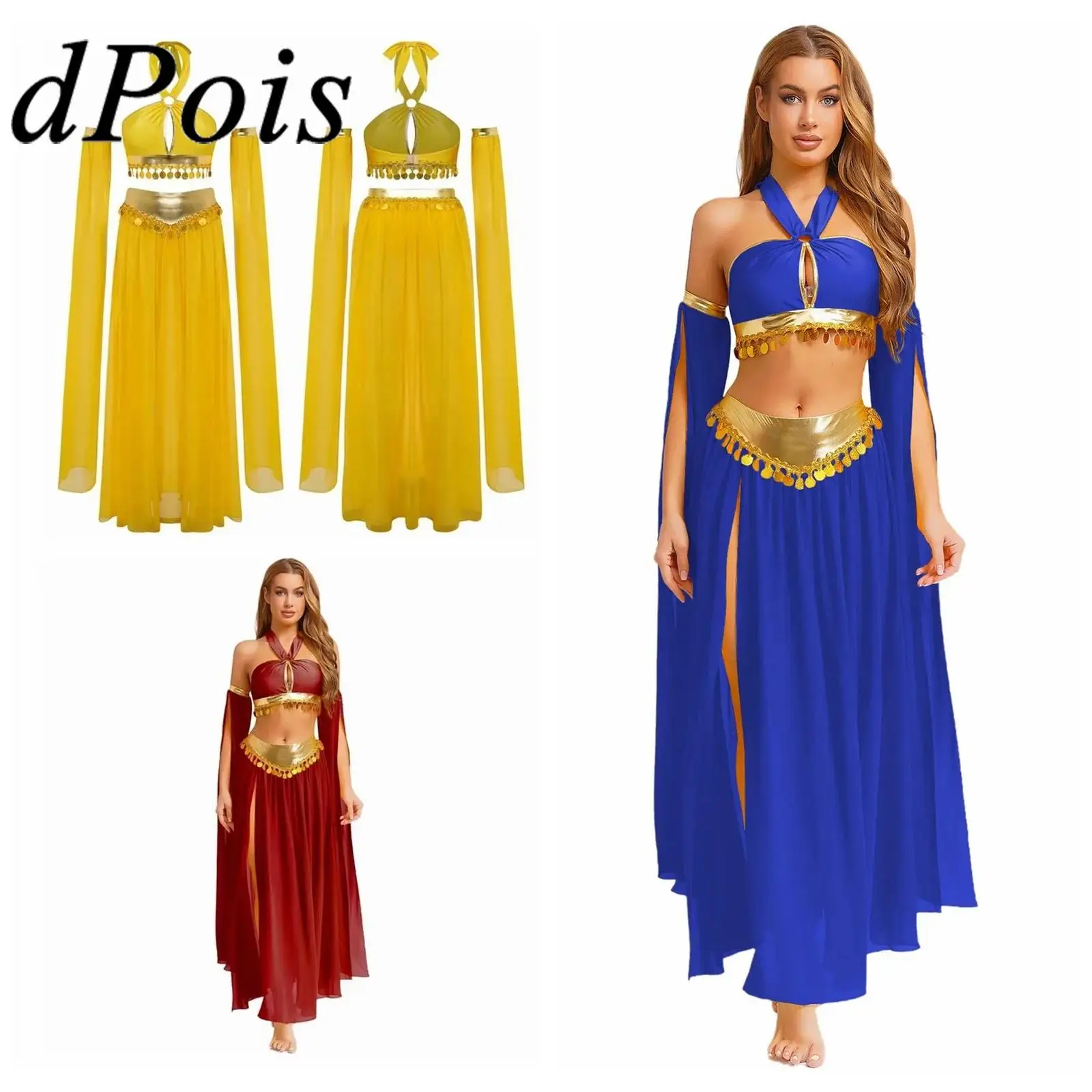 Women Ethnic Belly Dance Performance Costume Halter Sequins Crop Top with Side Slit Chiffon Skirt Arabic Oriental Dance Wear
Women Ethnic Belly Dance Performance Costume Halter Sequins Crop Top with Side Slit Chiffon Skirt Arabic Oriental Dance Wear
