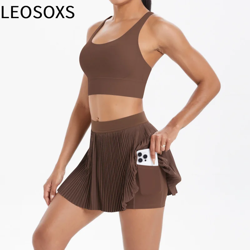 LEOSOXS Seamless Solid Color Tight-Fitting Brushed Cross-Back Short Skirt Two-Piece Set Running Fitness Training Yoga Outfit
LEOSOXS Seamless Solid Color Tight-Fitting Brushed Cross-Back Short Skirt Two-Piece Set Running Fitness Training Yoga Outfit