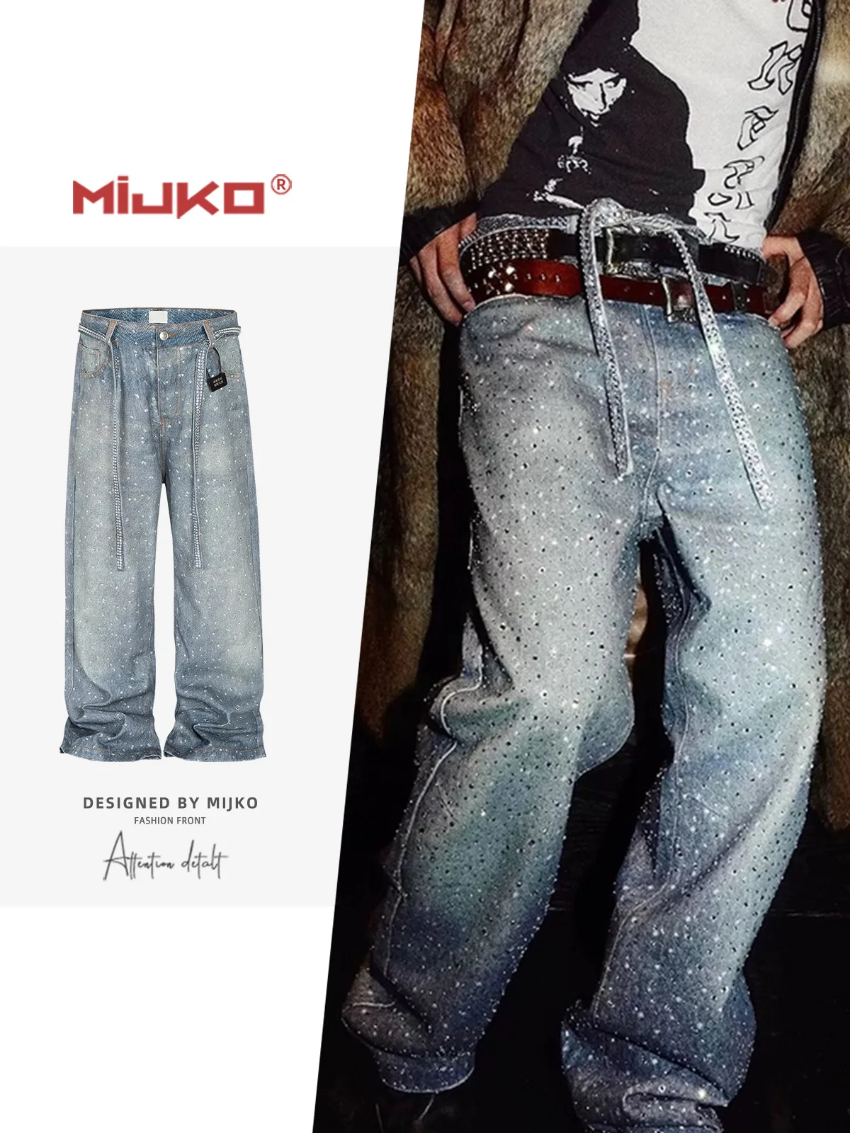 MIJKO Diamonds Denim Straight Jeans Men Women Belts Zipper Wide Leg Fashion Street Trousers 2025 Party Washed Pants ZJ074
MIJKO Diamonds Denim Straight Jeans Men Women Belts Zipper Wide Leg Fashion Street Trousers 2025 Party Washed Pants ZJ074